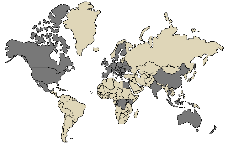 Mapa korunkových uzávěrů z ostatních zemí